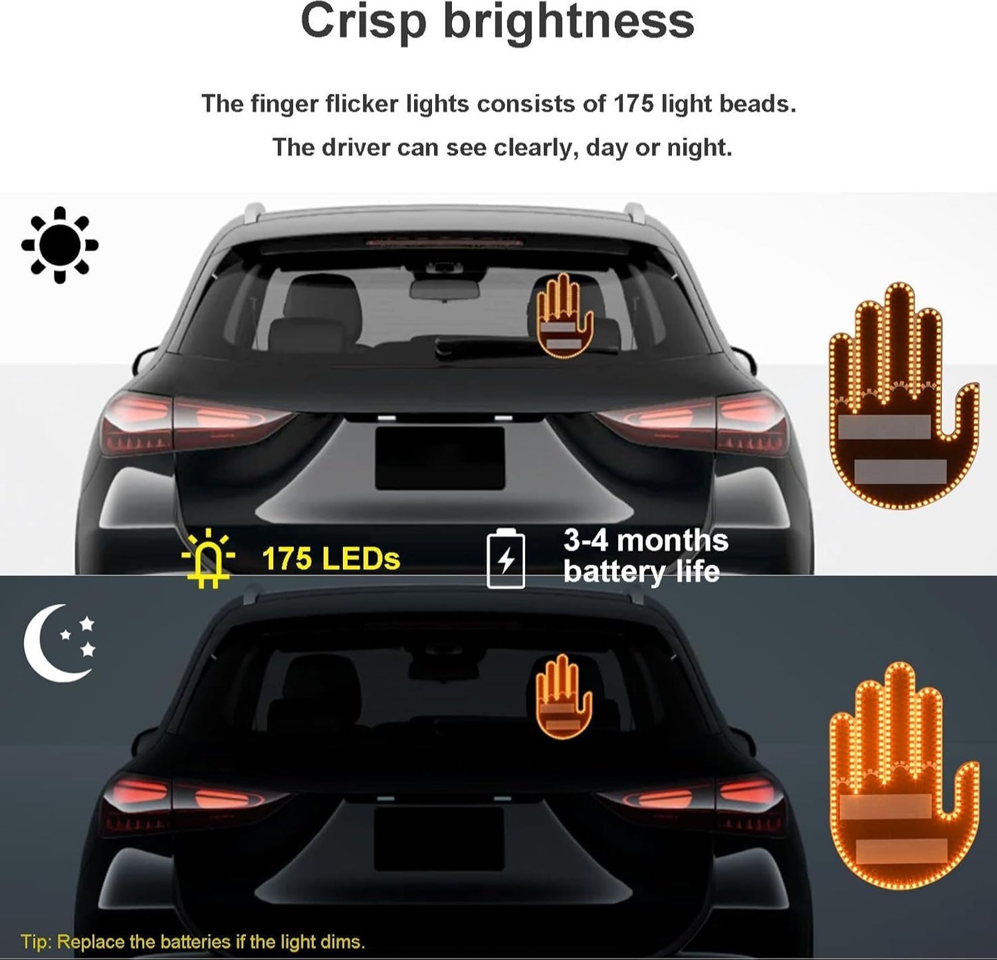 Car Finger Light With Remote 3 In 1 Light Up Finger LED Hand Gesture For Back Window
