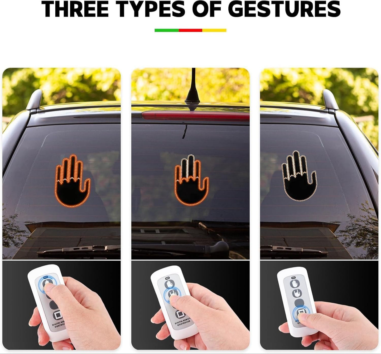 Car Finger Light With Remote 3 In 1 Light Up Finger LED Hand Gesture For Back Window